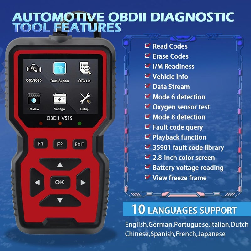 OnRetul أداة تشخيص ماسح OBD2 الجديدة 2025 - قارئ رموز ضوء فحص المحرك مع إعادة الضبط، مختبر جهد البطارية، الأوضاع 6 و 8، مناسب لجميع سيارات وشاحنات بروتوكول OBD II منذ 1996 - Image 2